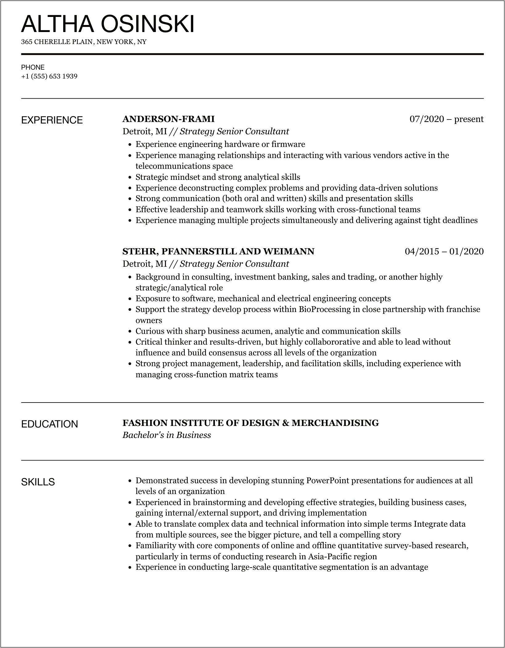 Senior Business Consultant Resume Examples