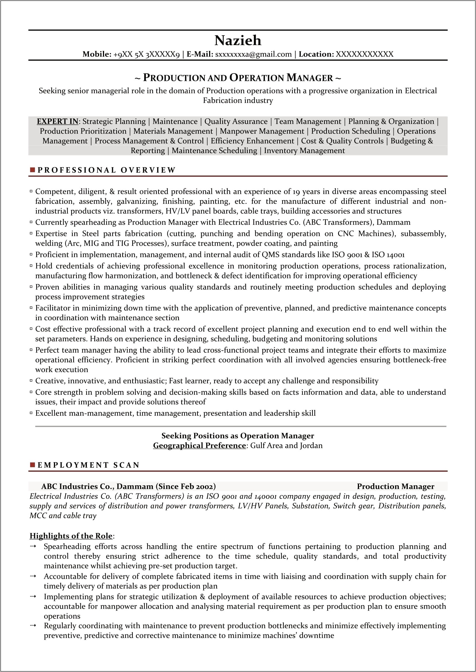 Senior Center Firector Sample Resume