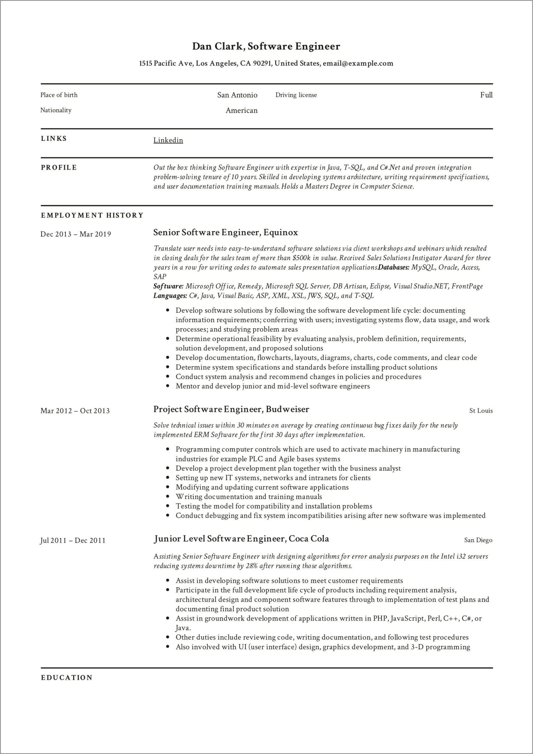 Senior Computer Engineer Resume Samples