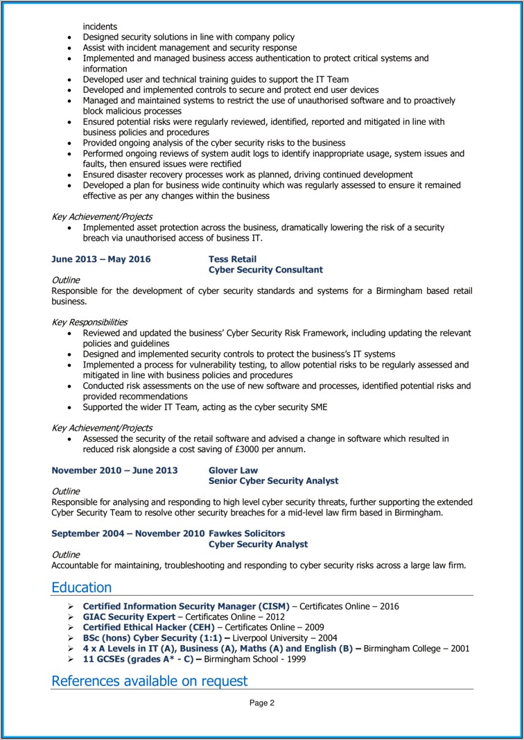 Senior Cyber Security Manager Resume