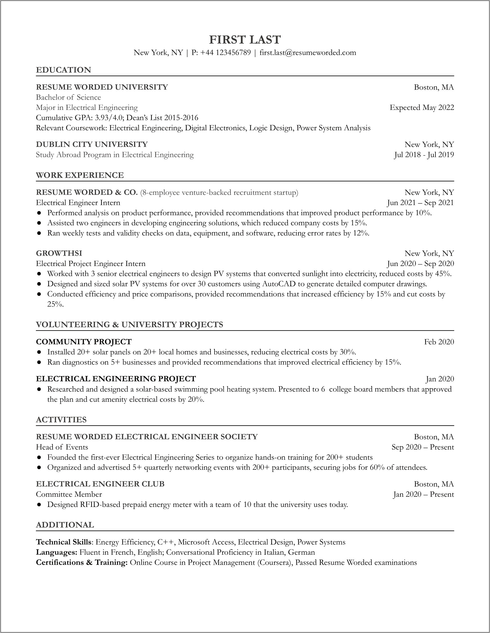 Senior Electrical Engineer Resume Example