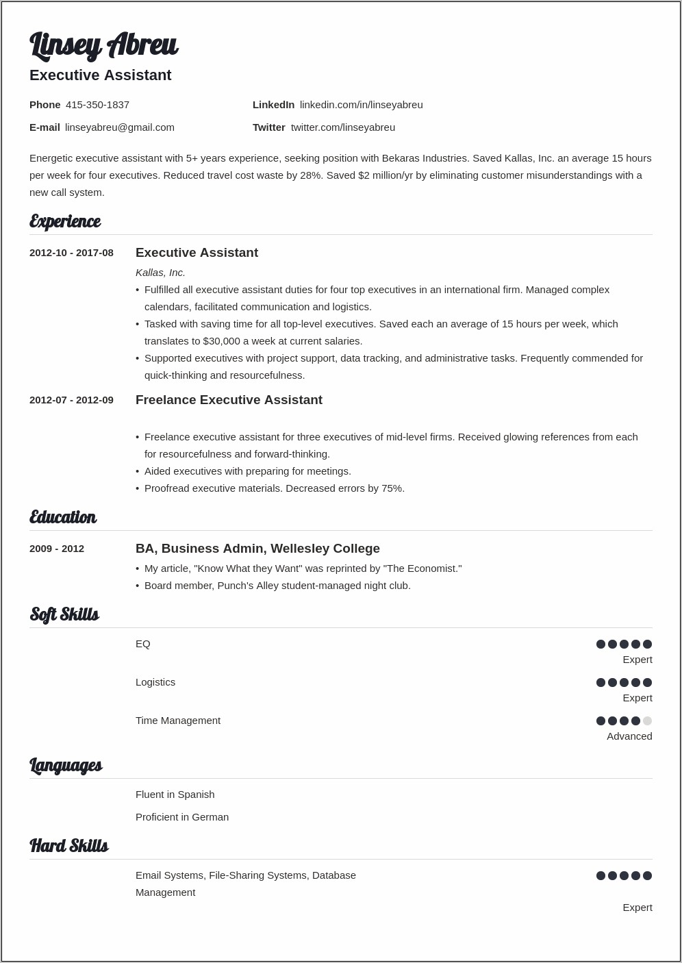 Senior Executive Assistant Resume Objective