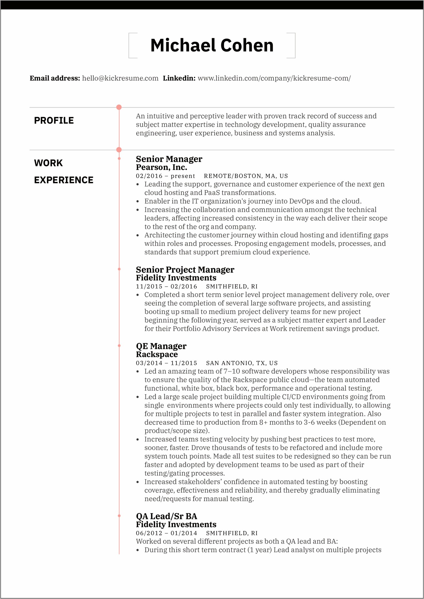 Senior Level Management Resume Sample