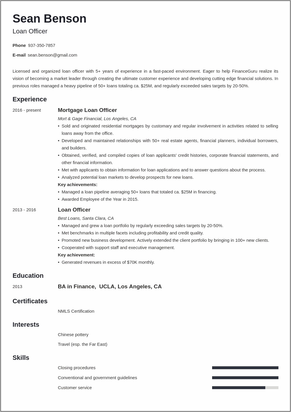 Senior Loan Processor Resume Sample