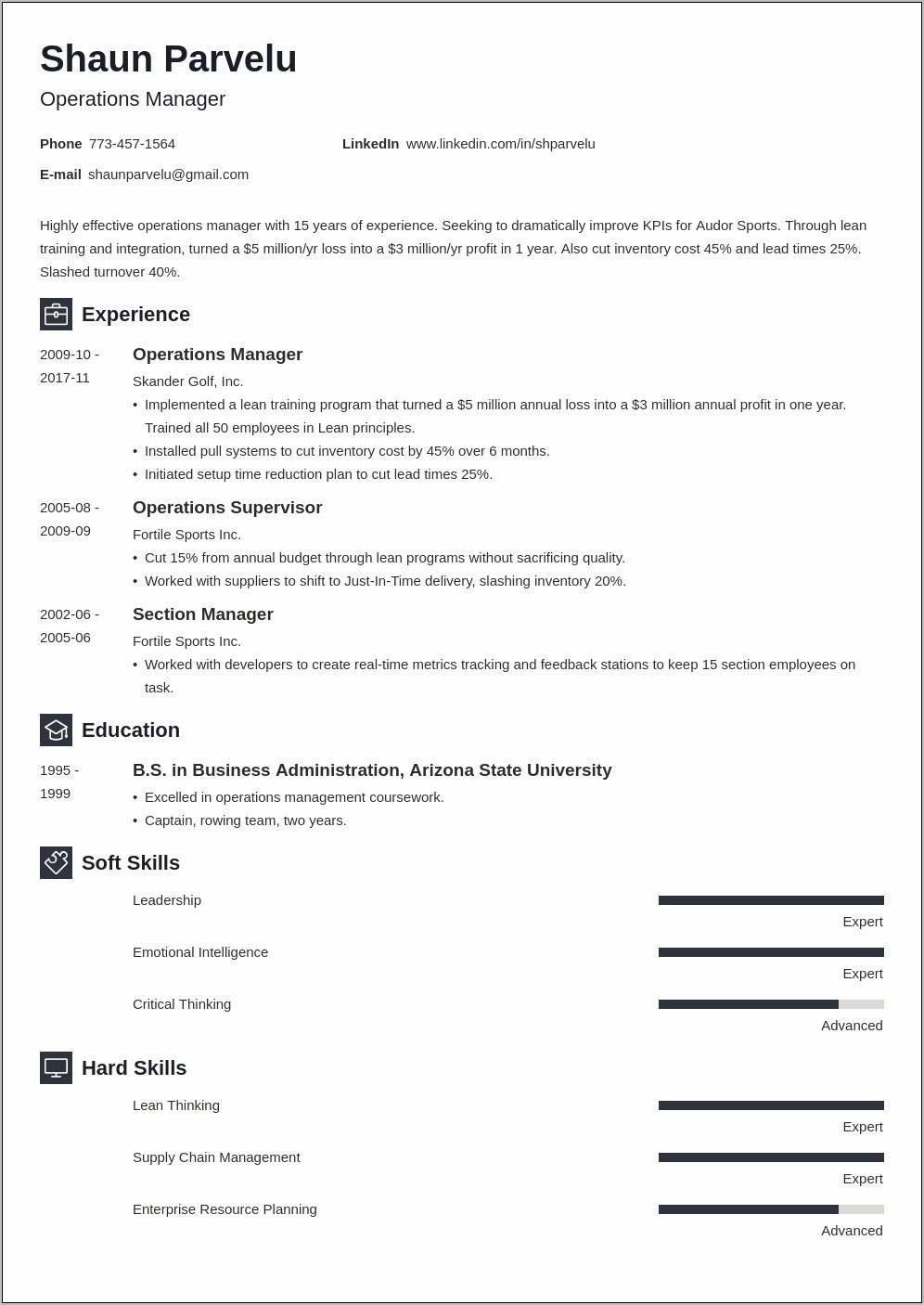 Senior Operations Manager Resume Sample