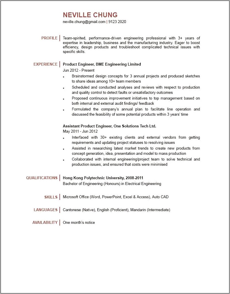 Senior Product Engineer Resume Sample