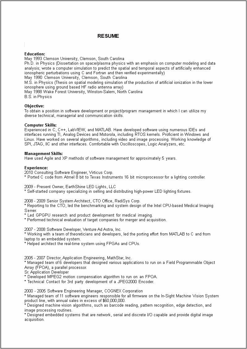 Senior Product Manager Resume Profile