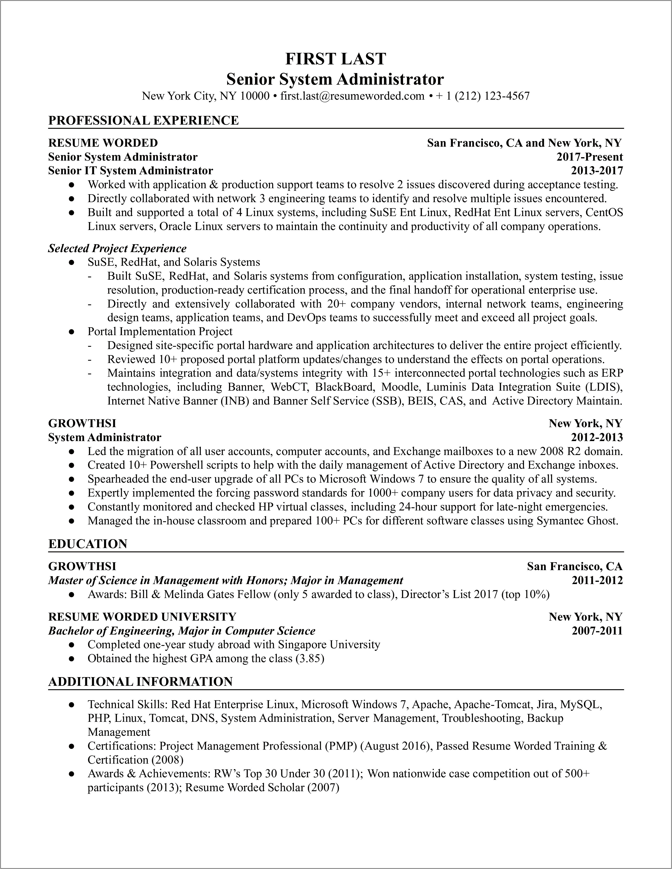 Senior Systems Engineer Resume Sample