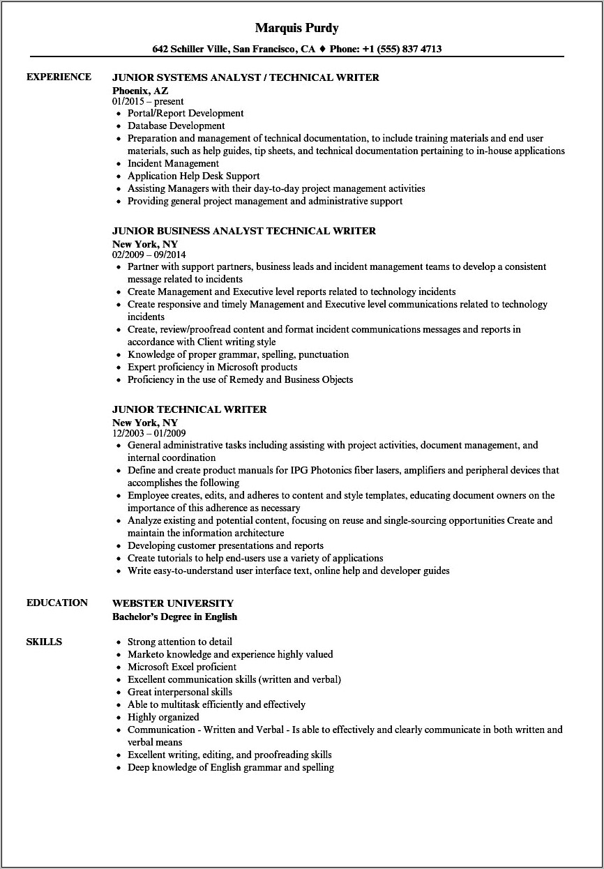 Senior Technical Writer Resume Examples