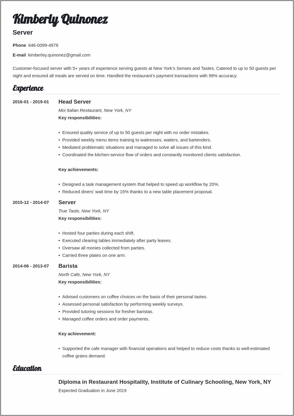 Server Skills On A Resume