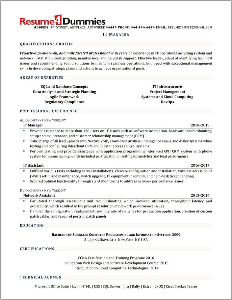 Service Desk Manager Resume Examples