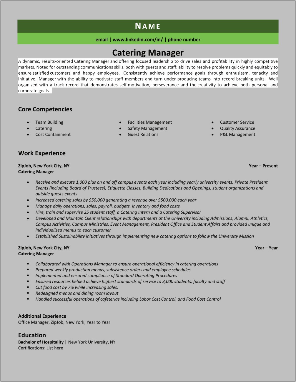 Service Operations Manager Efifcieny Resume
