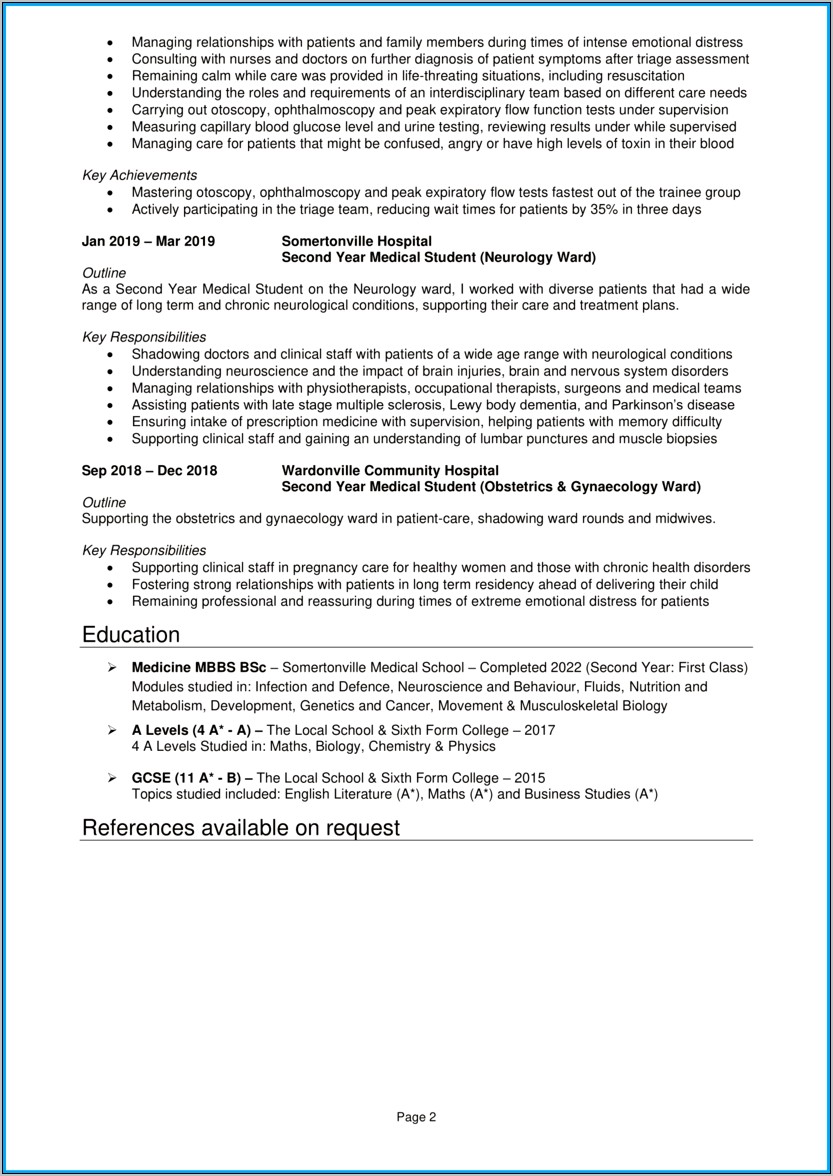 Shadowing Resume Personal Statement Example