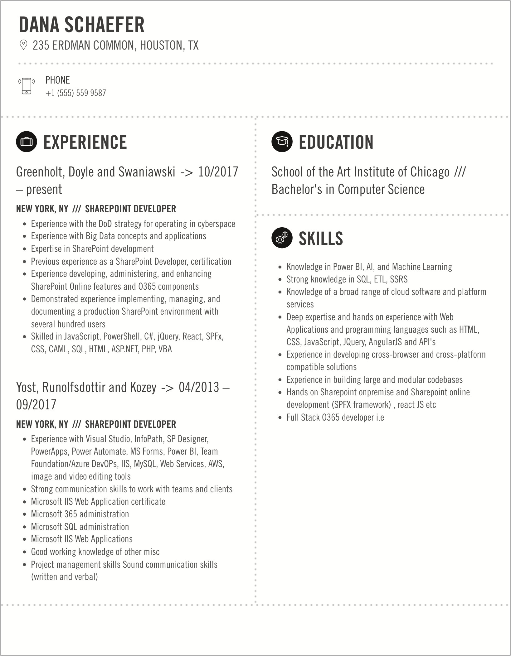 Sharepoint Developer Sample Resume Format