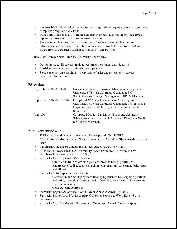 Shift Manager Job Description Resume