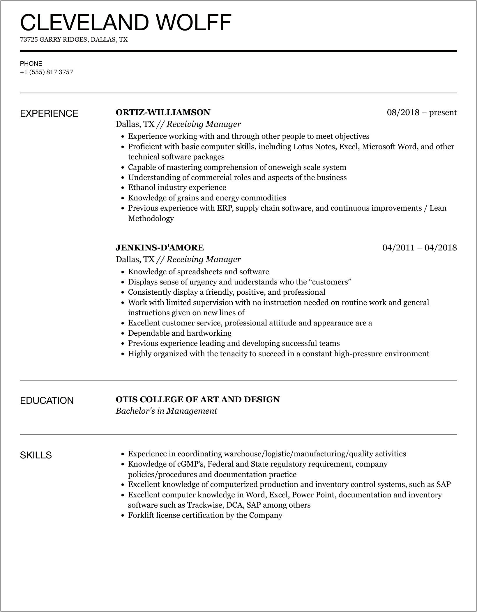 Shipping And Receiving Manager Resumes