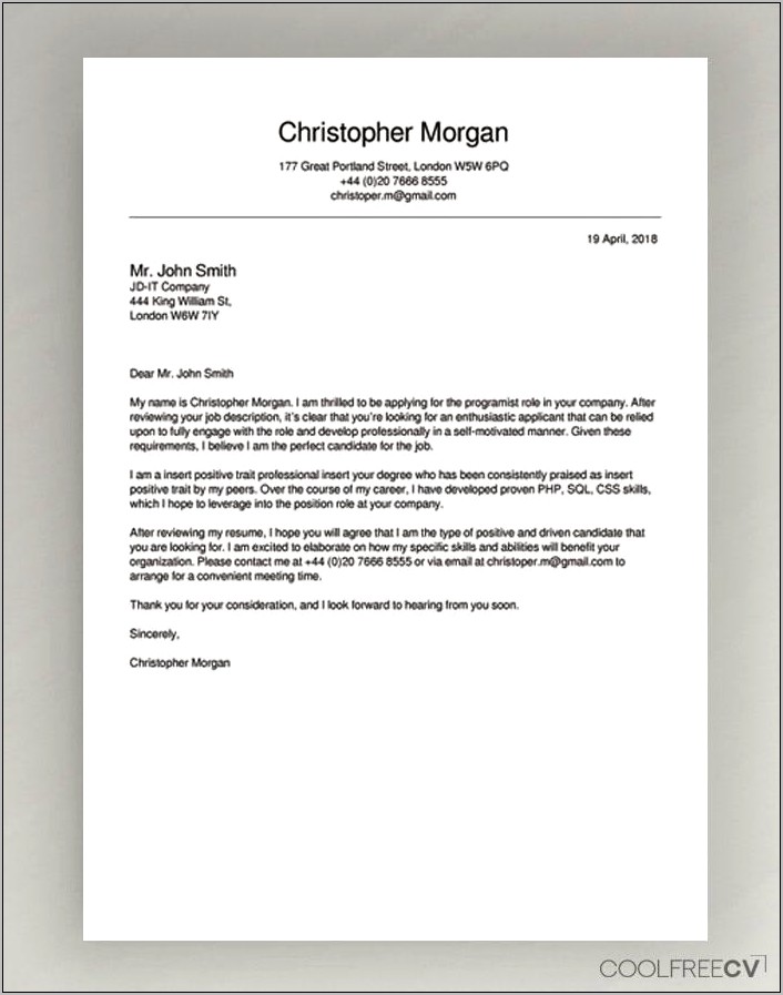 Short And Easy Cover Letter Template Free