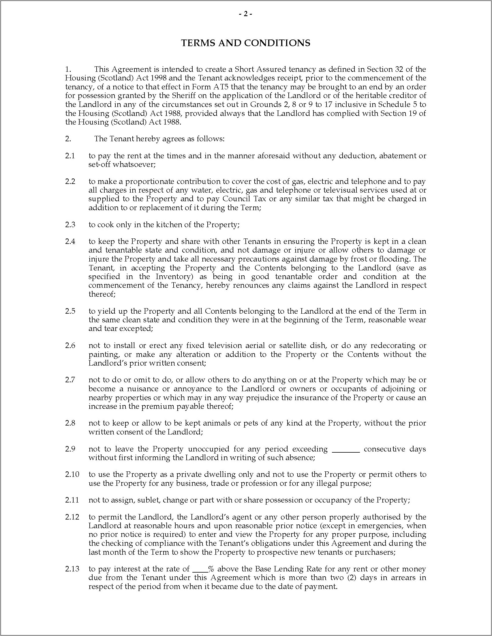 Short Assured Tenancy Agreement Scotland Template Free