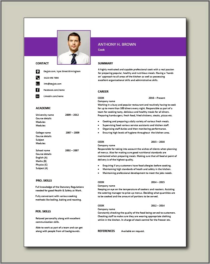 Short Order Cook Resume Examples