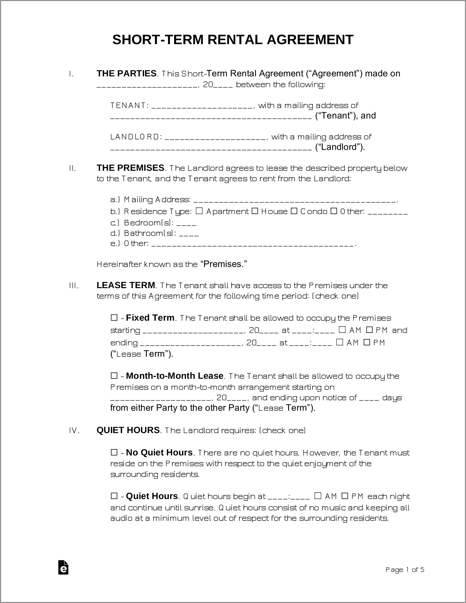 Short Term Rental Agreement Pdf Free Template