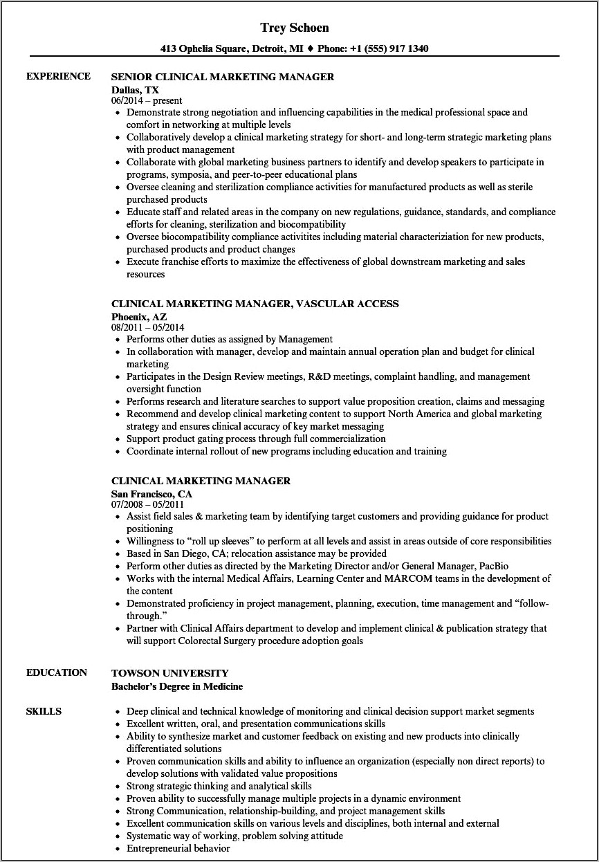Siemens Marketing Manager Resume Example