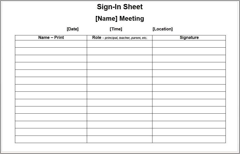 Sign In Sheet Template Parents Meeting Free