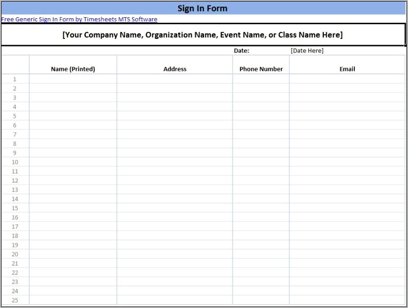 Sign In Sheet With Email Template Free