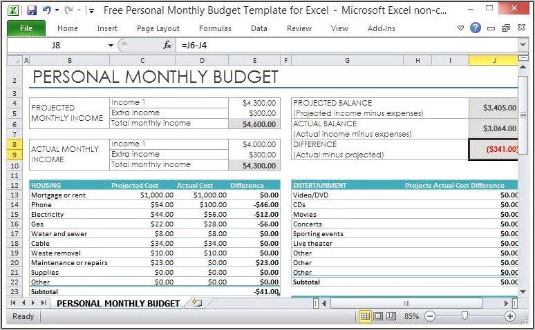 Simple And Free Income Expndetur Monthly Budget Template