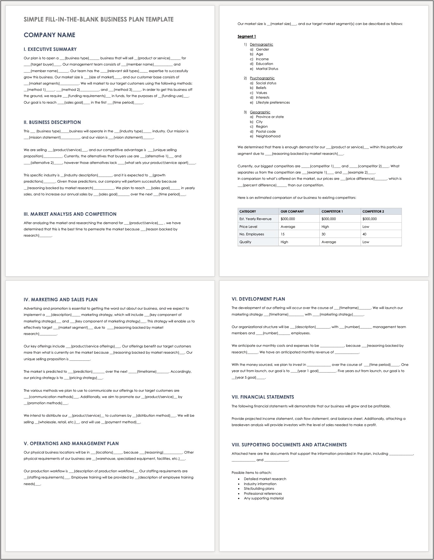 Simple Business Plan Template Free For Students