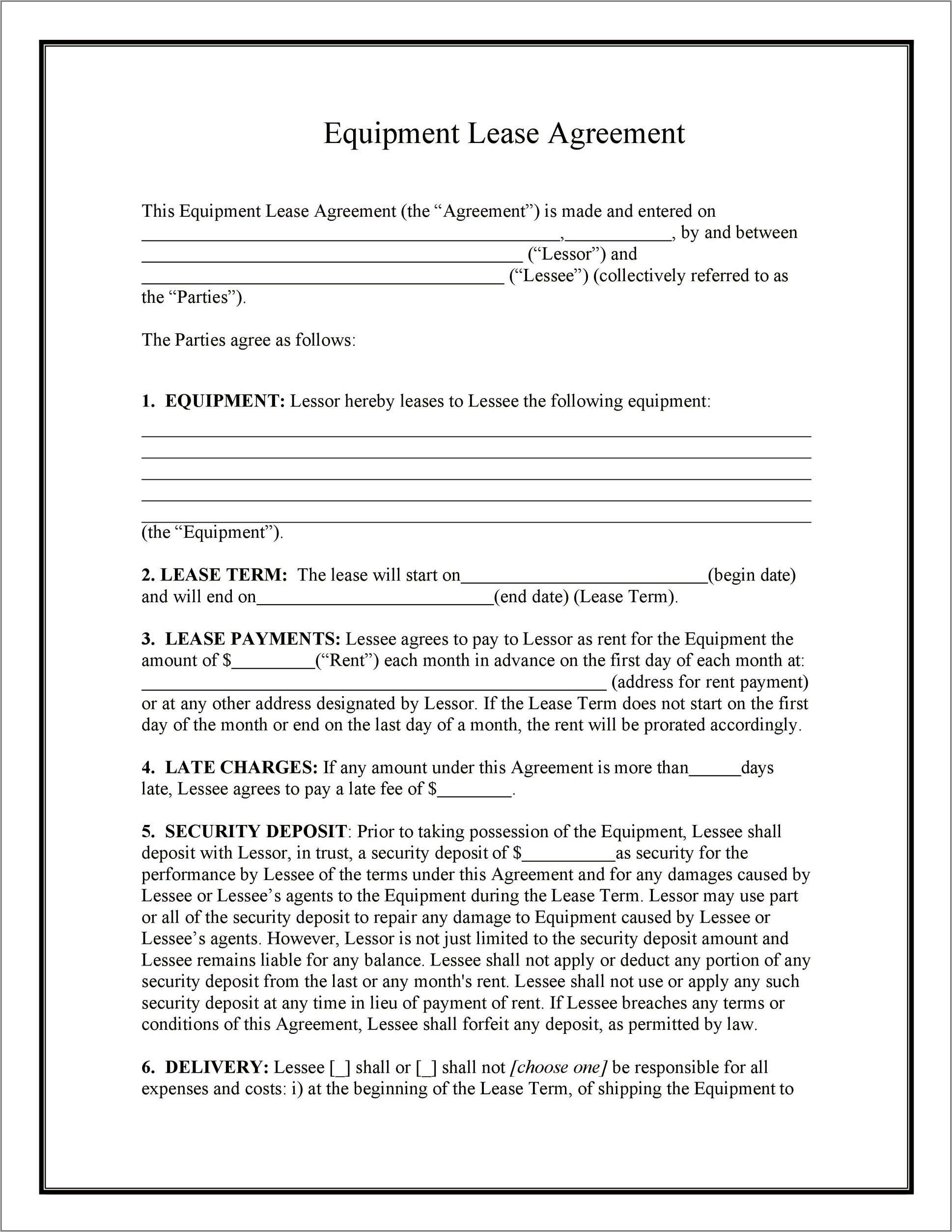 Simple Equipment Rental Agreement Template Free Nz