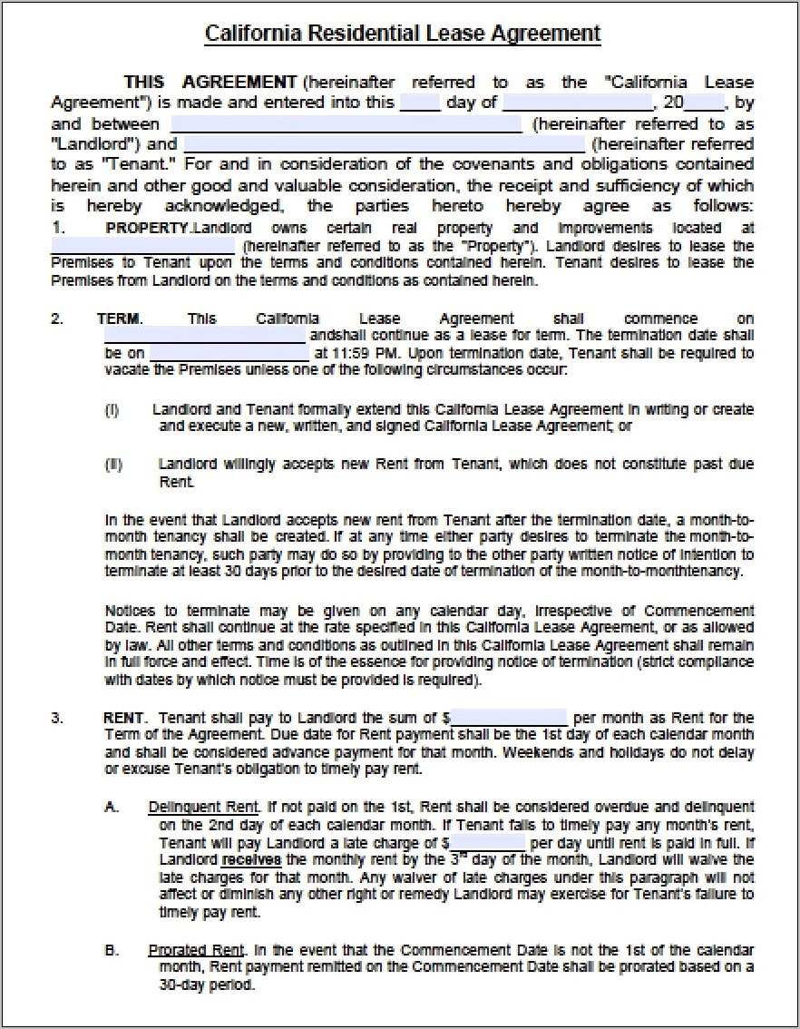 Simple Lease Agreement Template Free One Page