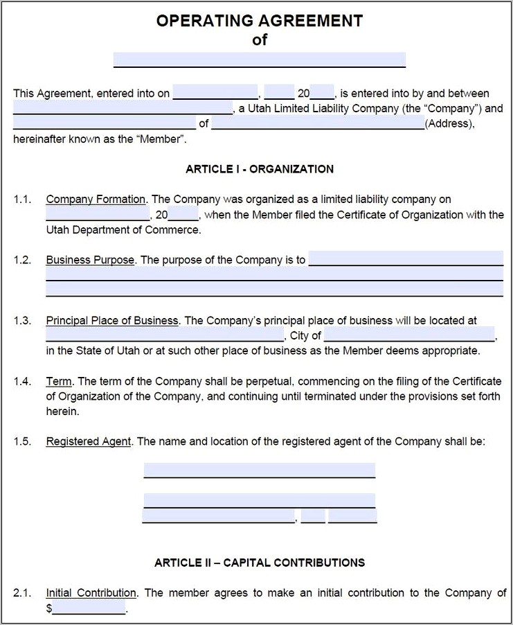 Simple Llc Operating Agreement Word Template Free