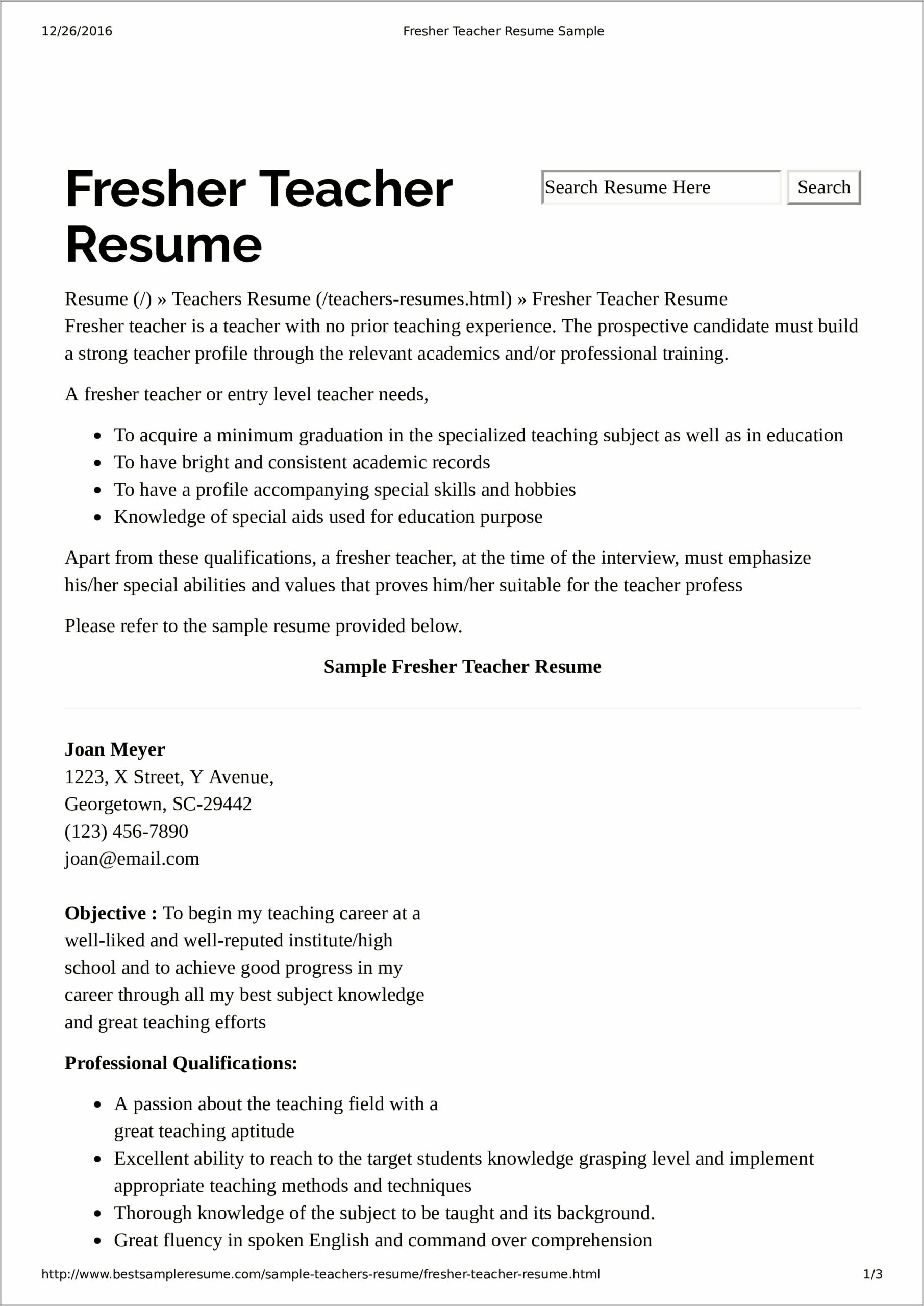 Simple Objective For Teacher Resume