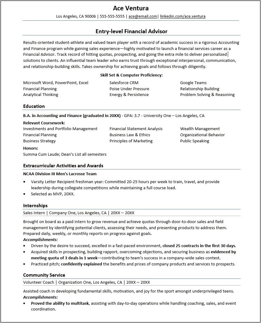 Simple Resume Examples Coaching Position