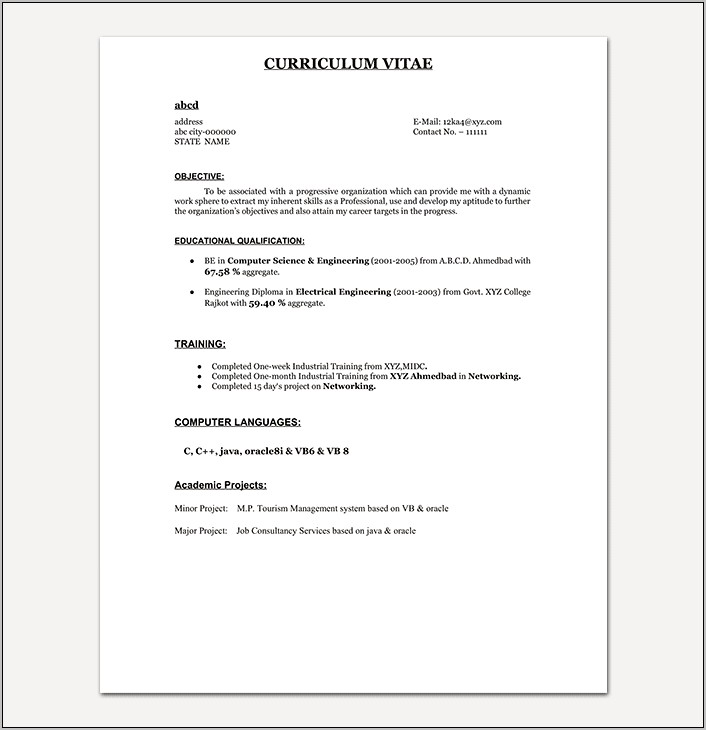 Simple Resume Sample For Job