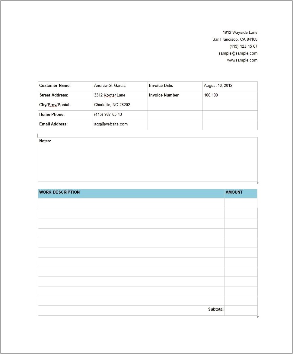 Simple Service Carbon Copy Invoice Template Free