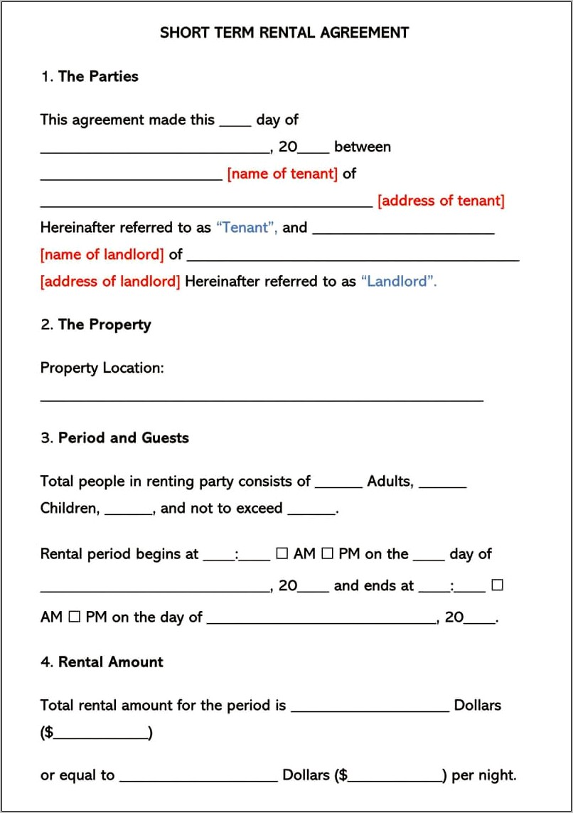 Simple Short Term Rental Agreement Free Template