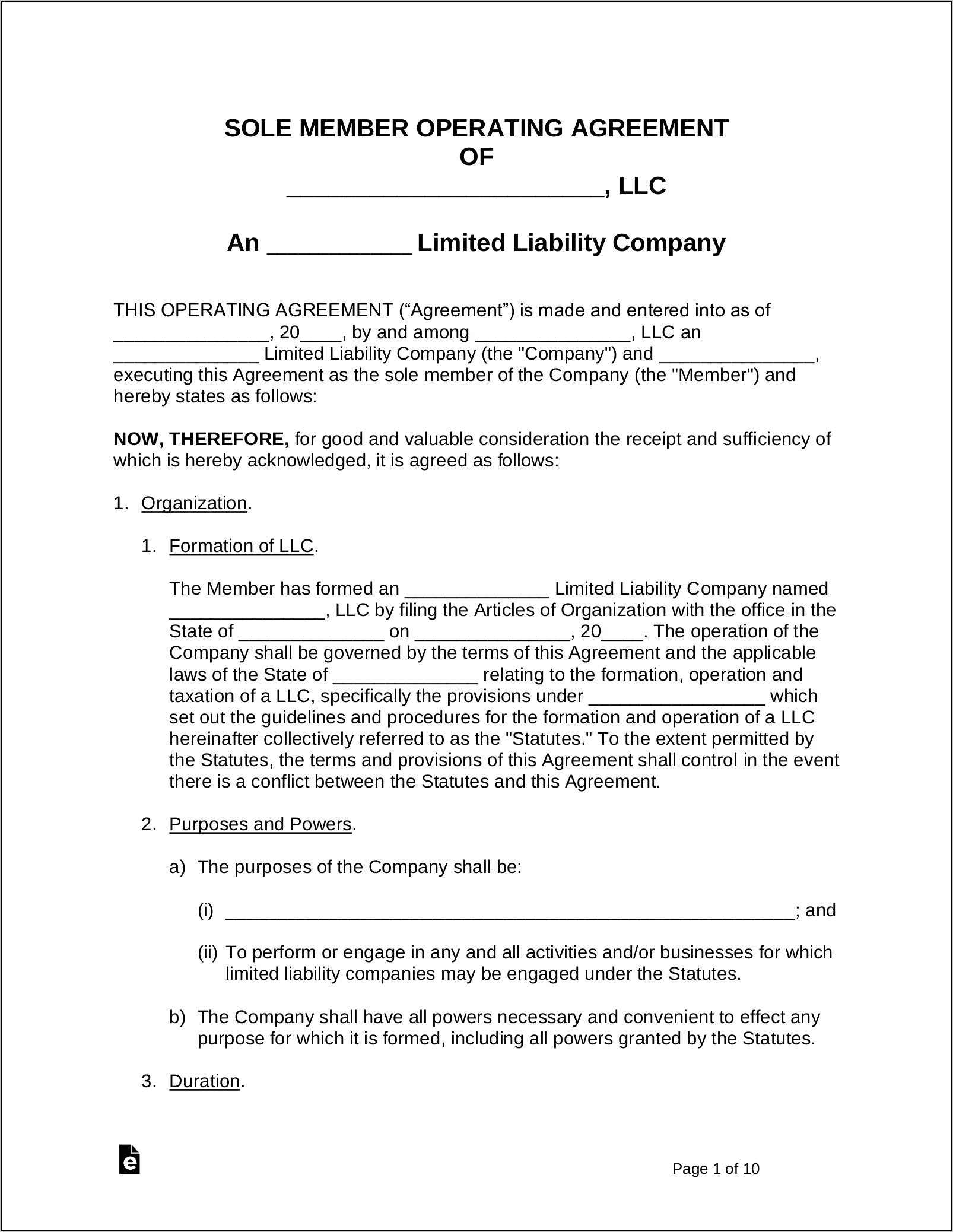 Simple Single Member Llc Operating Agreement Template Free