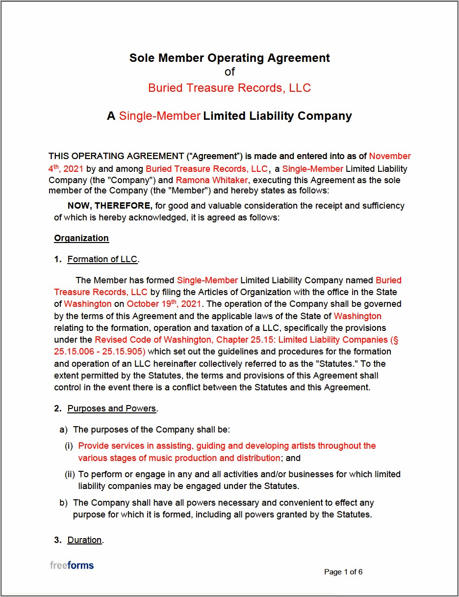 Single Member Llc Operating Agreement Missouri Template Free