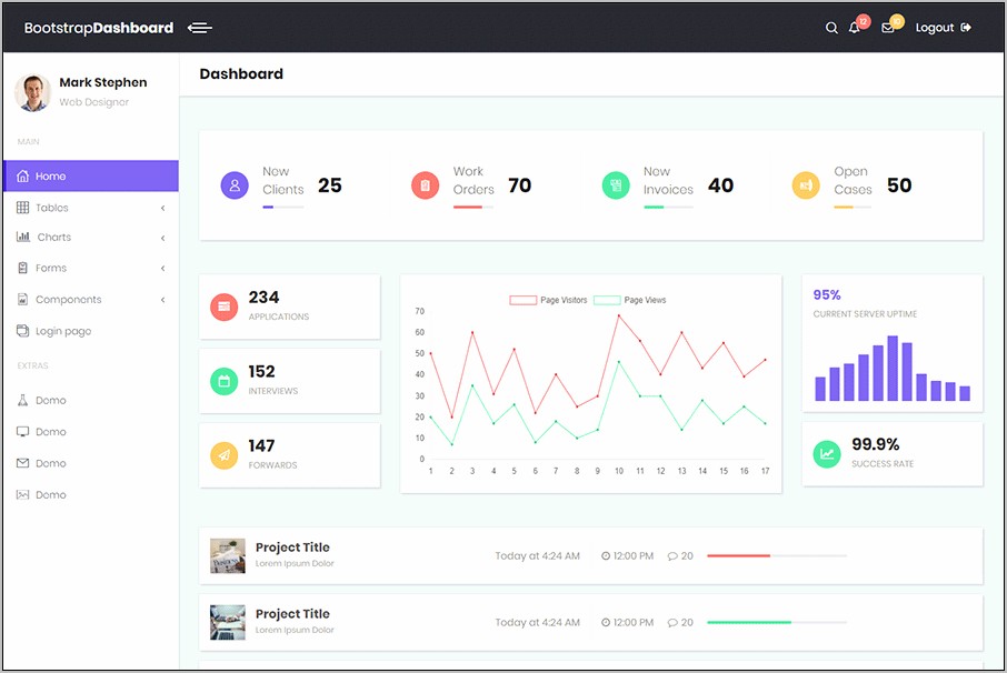 Single Page Dashboard Template Bootstrap Free Download