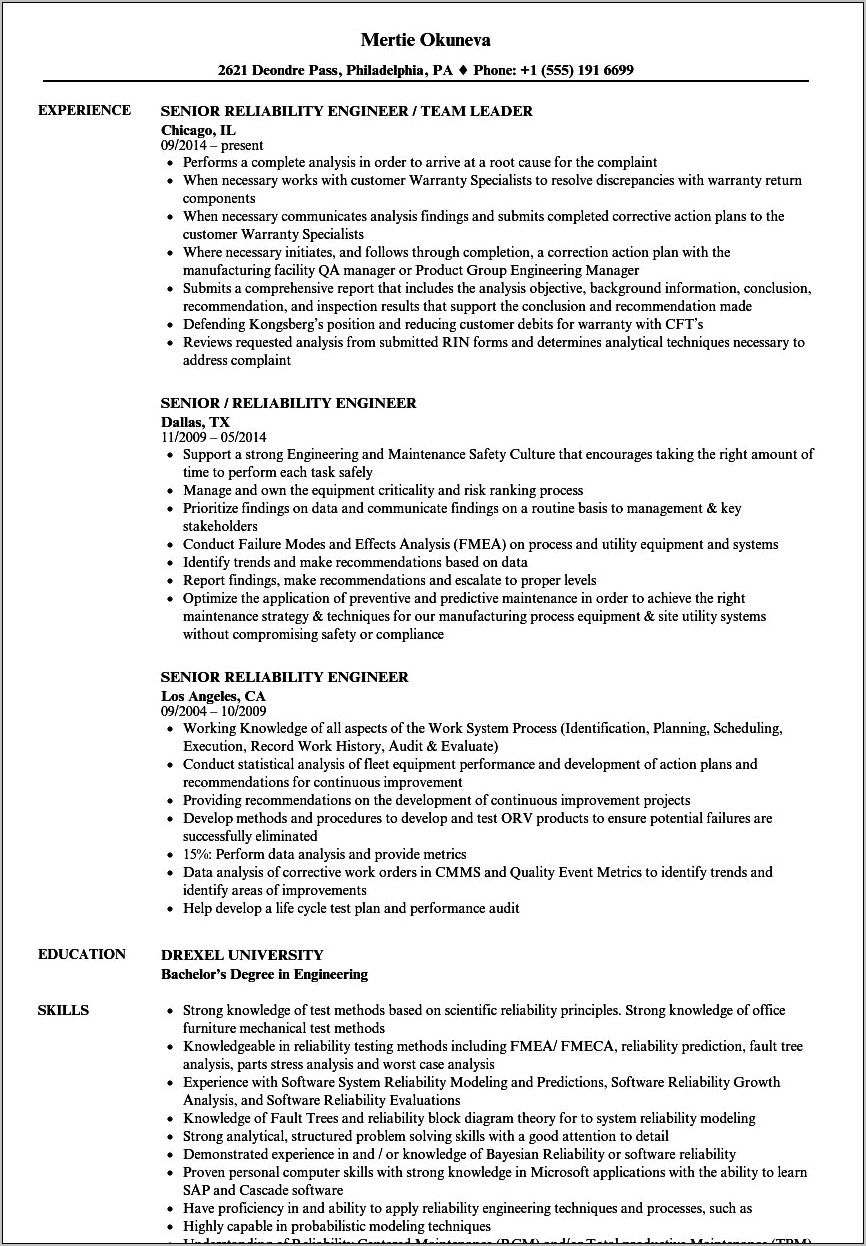 Site Reliability Engineer Resume Sample