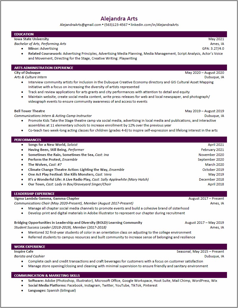 Skill Based Resume For Communications