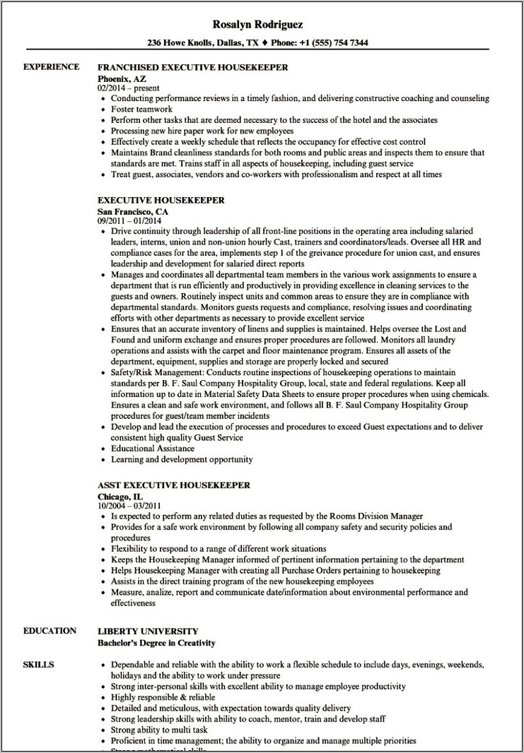 Skill For Cleaning Lady Resume