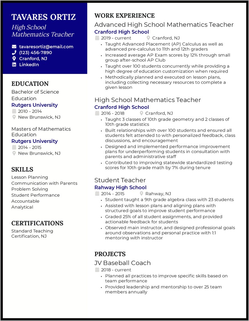 Skills And Abilities Resume Teacher