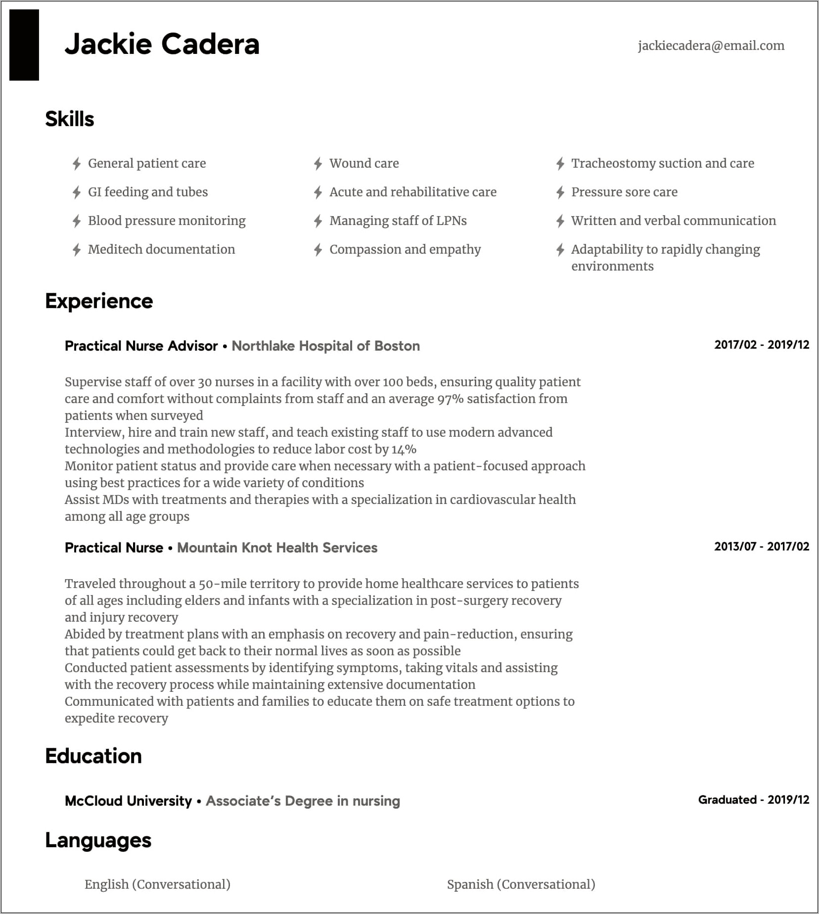 Skills And Interest Nurse Resume