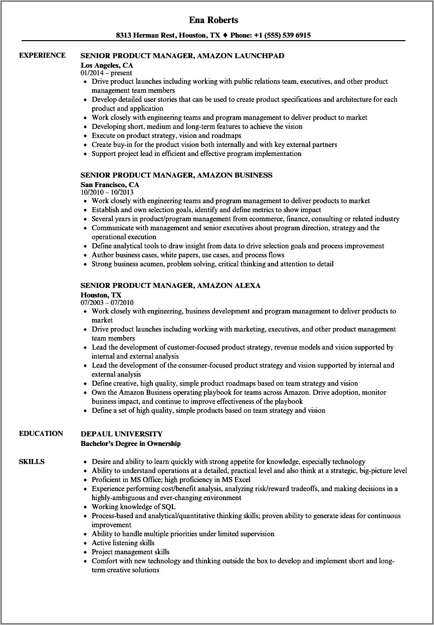 Skills Example For Amazon Resume