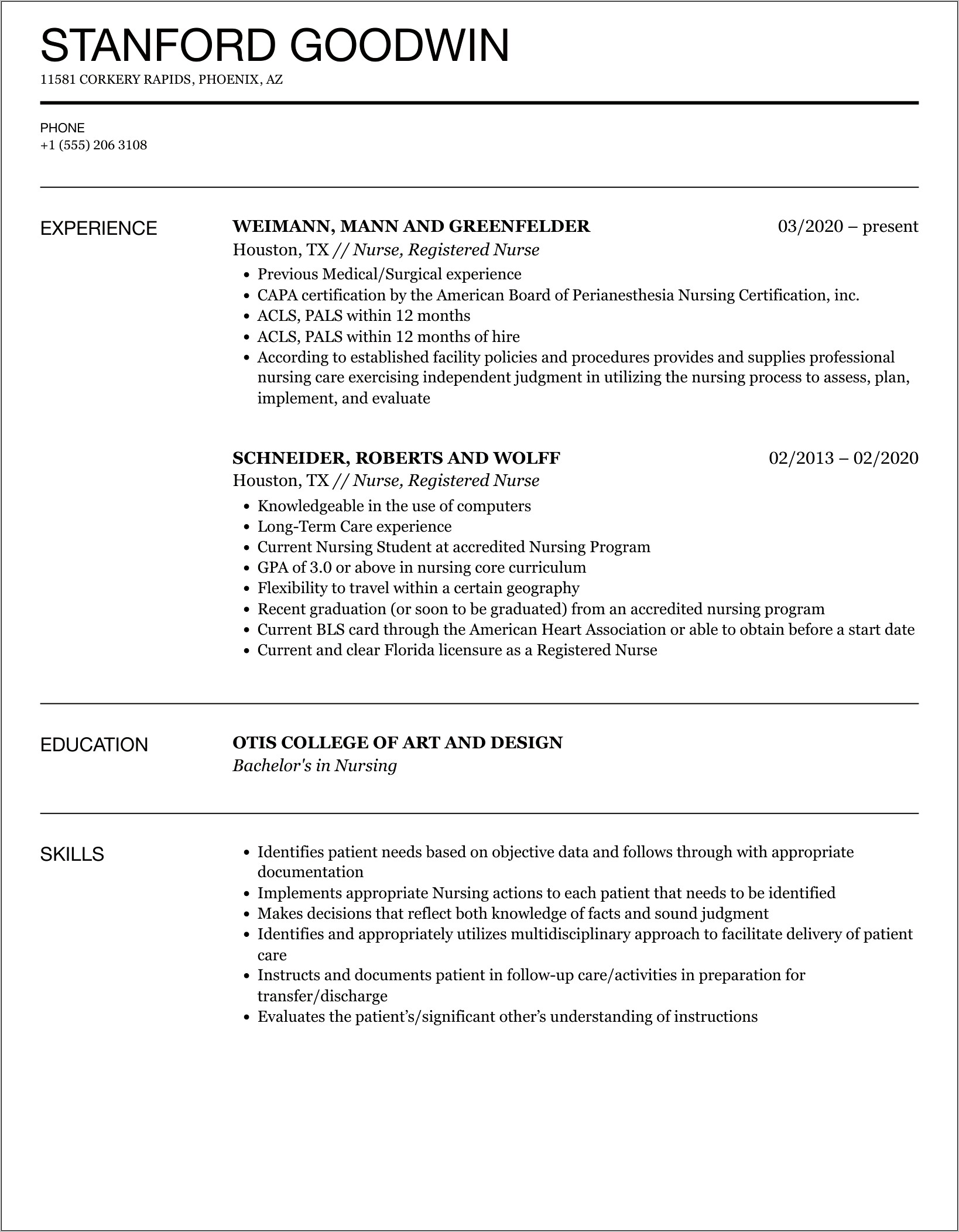 Skills Examples For Resume Nurse