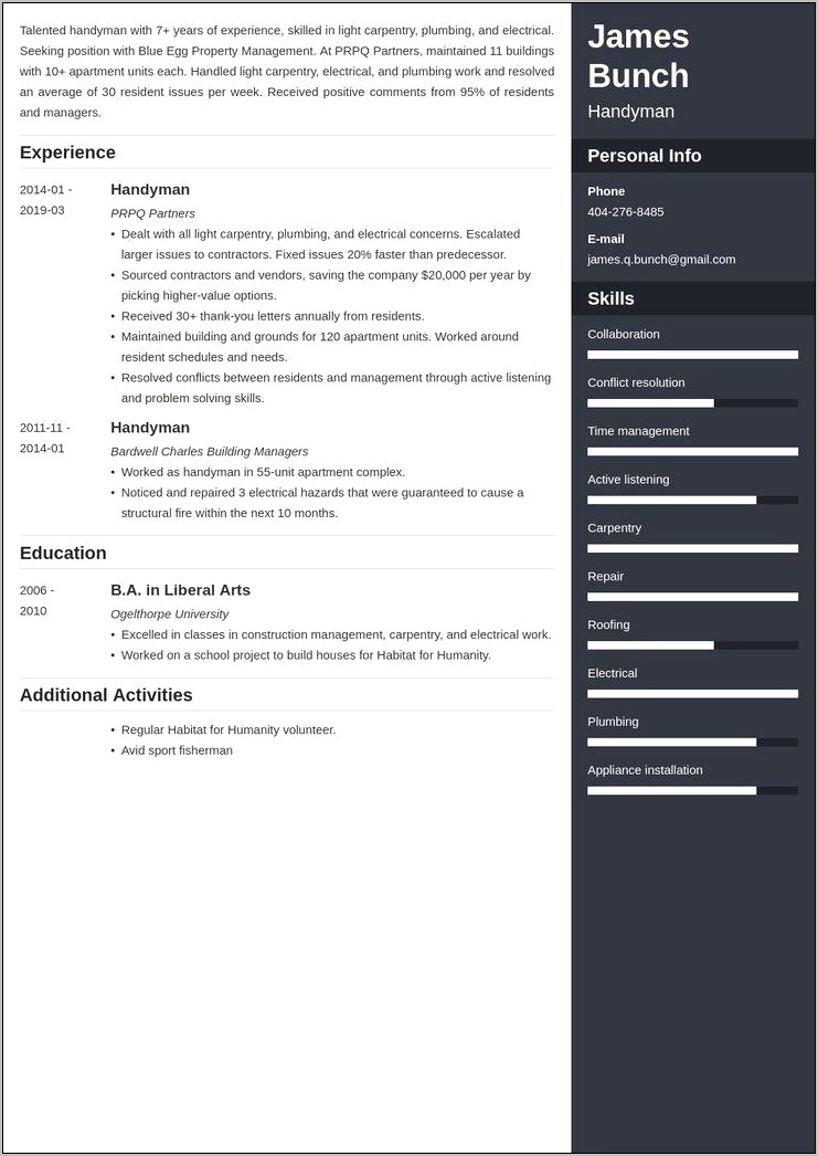 Skills For A Handyman Resume