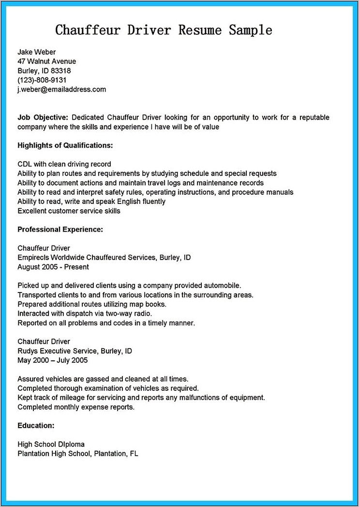 Skills For Bus Driver Resume
