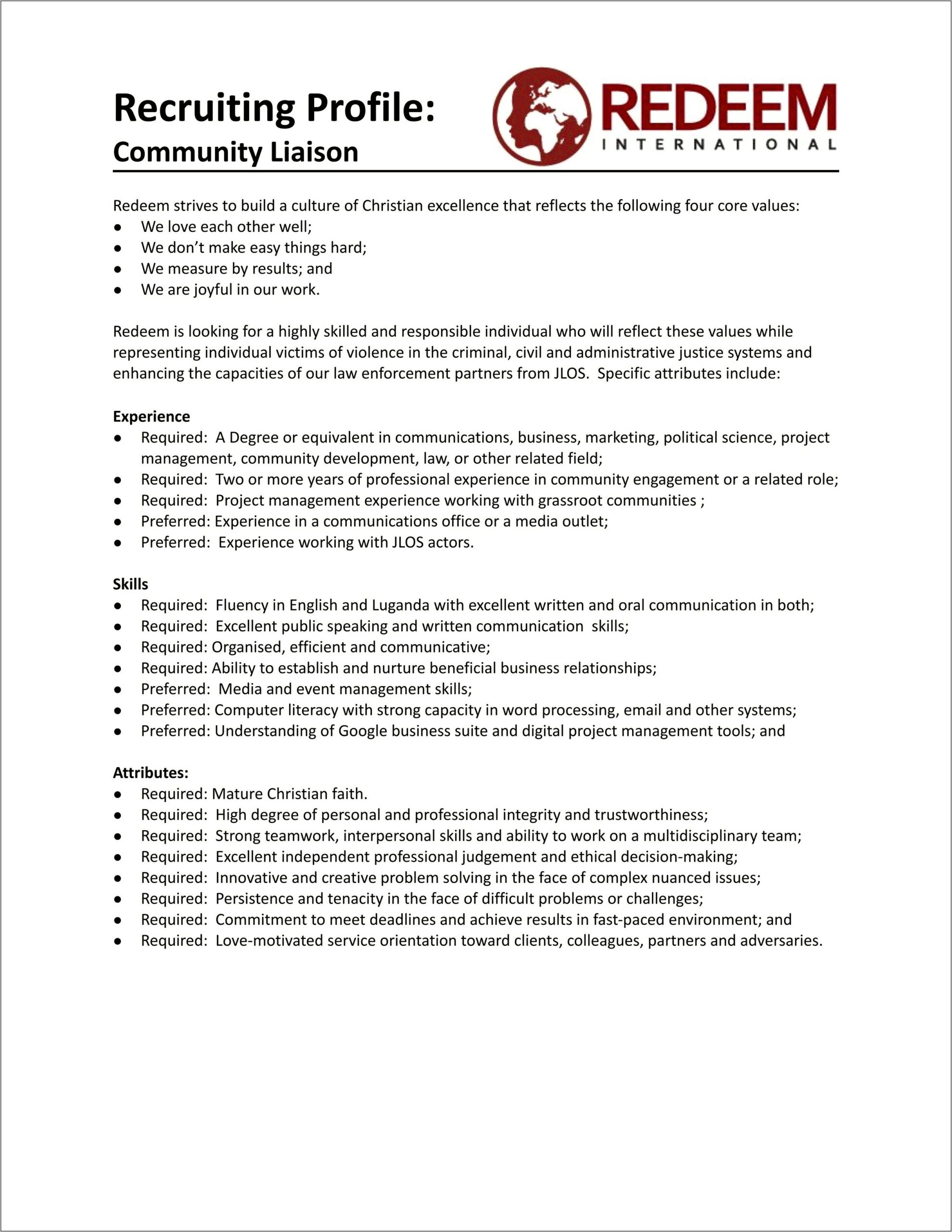 Skills For Community Liasons Resume